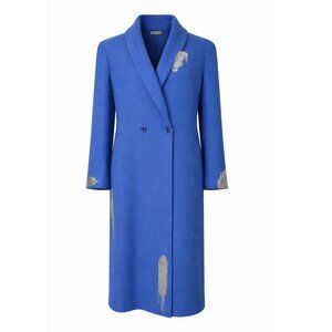 Vintage Cobalt Blue 100% Wool Coat with Silver Brush Strokes M/L